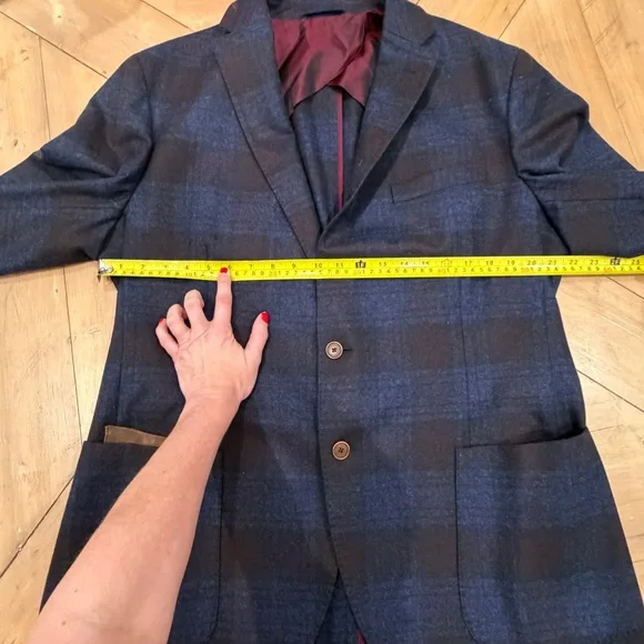 Luciano Barbera Men's Blue Plaid Blazer Made in Italy 46R 100% Wool Soft - Picture 6 of 16